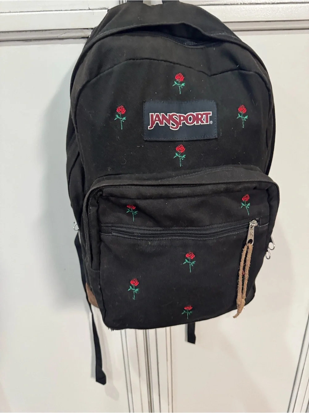 Vtg 90s Y2k JanSport Expressions backpack embroider red roses black brown suede - Picture 11 of 13